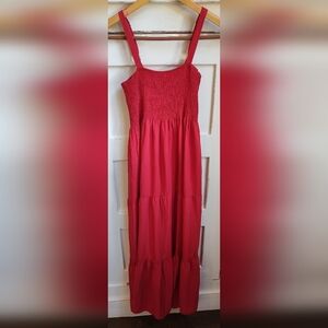 NWT AZ Women's Red Tiered Smocked Maxi Sundress | Adjustable Straps | S/M
